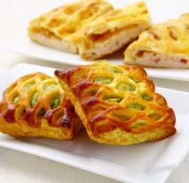 Creamed pea and cheese puff pastry tarts