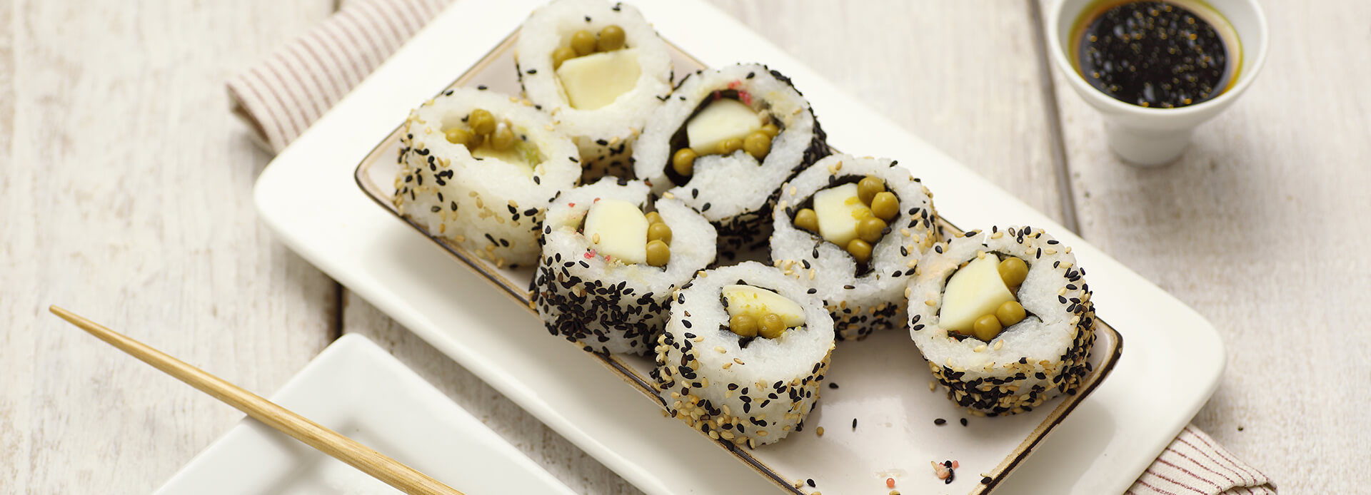 Sushi di riso misto con patate e piselli - Ricette Valfrutta